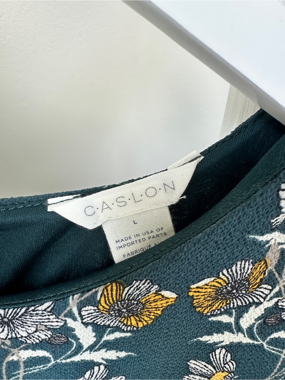 Caslon Teal Floral Print Long-Sleeve Ruffle-Hem Drop Waist Dress Size Large - Picture 10 of 13